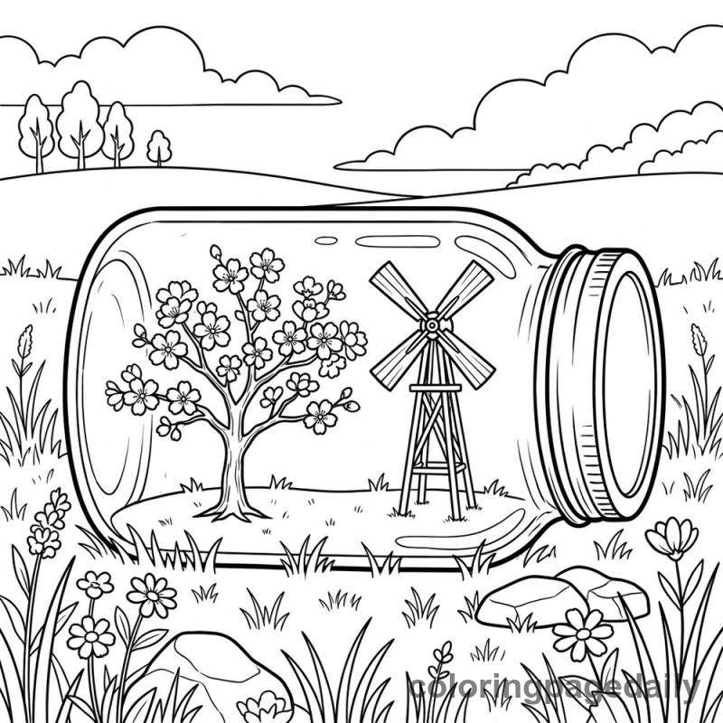 Magical Mason Jar Terrarium - Daily printable coloring page in Scenery category