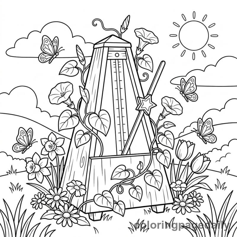 Magical Metronome Spring Garden - Daily printable coloring page in Scenery category