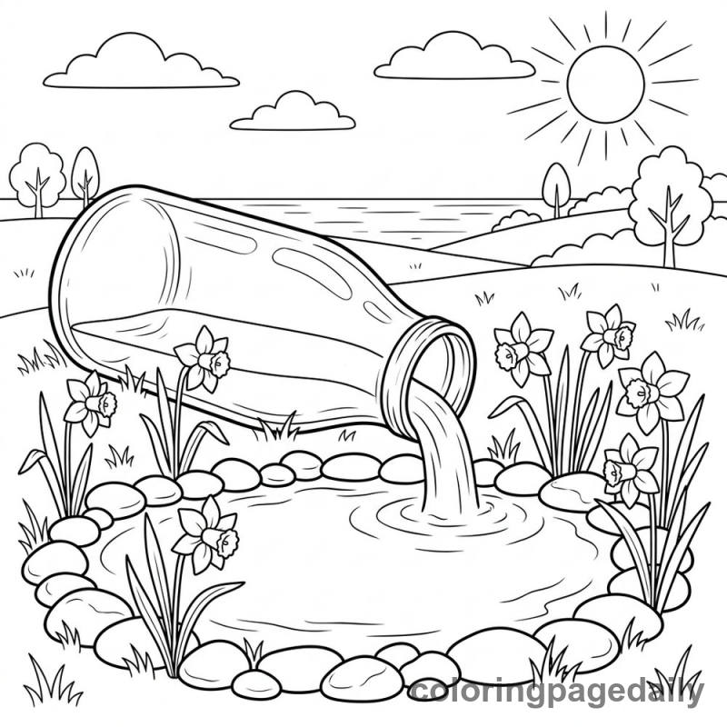 Magical Milk Bottle Birdbath - Daily printable coloring page in Scenery category