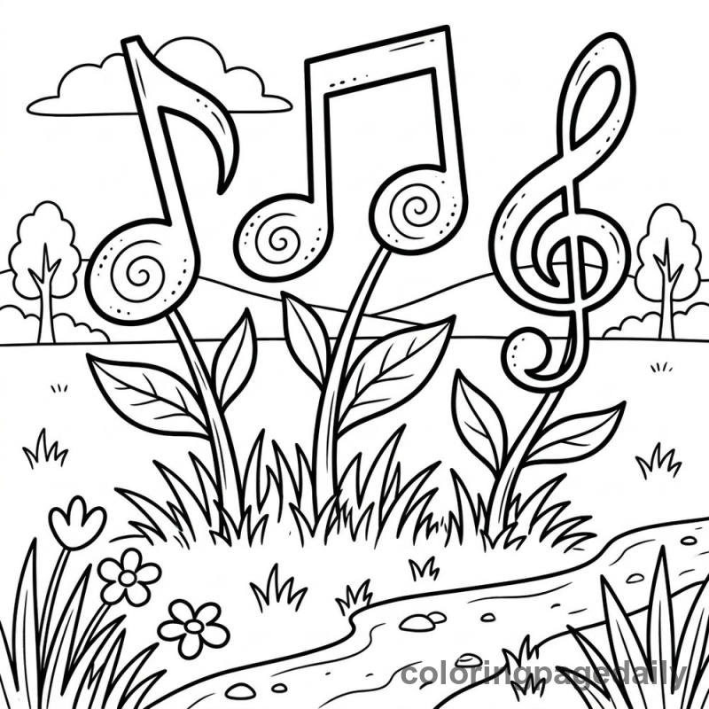Magical Musical Note Garden - Daily printable coloring page in Scenery category