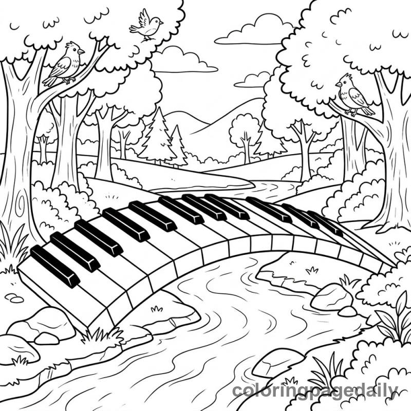 Magical Piano Key Bridge - Daily printable coloring page in Scenery category