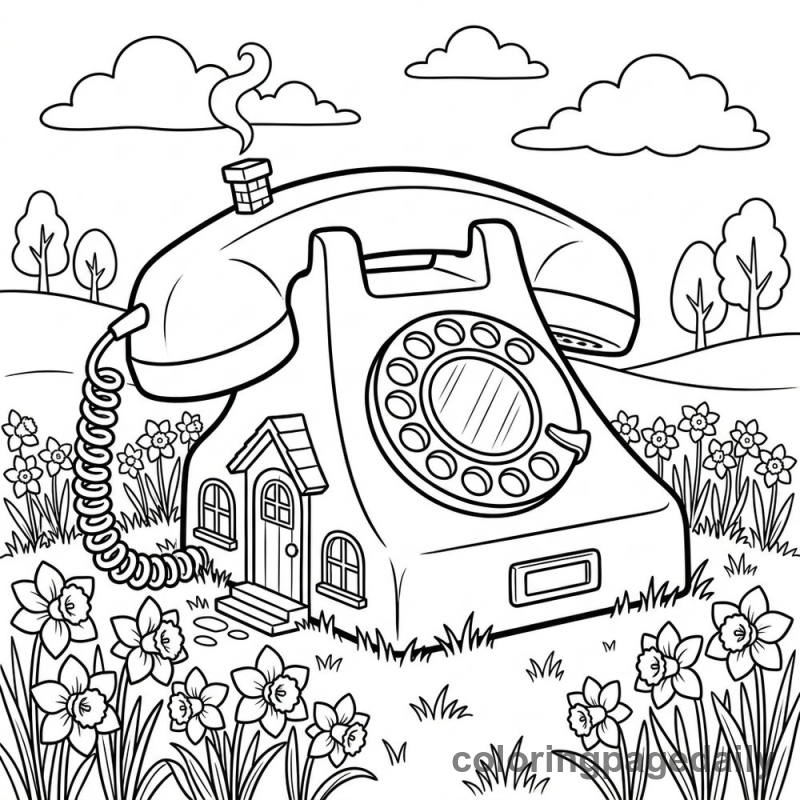 Magical Rotary Telephone House - Daily printable coloring page in Scenery category