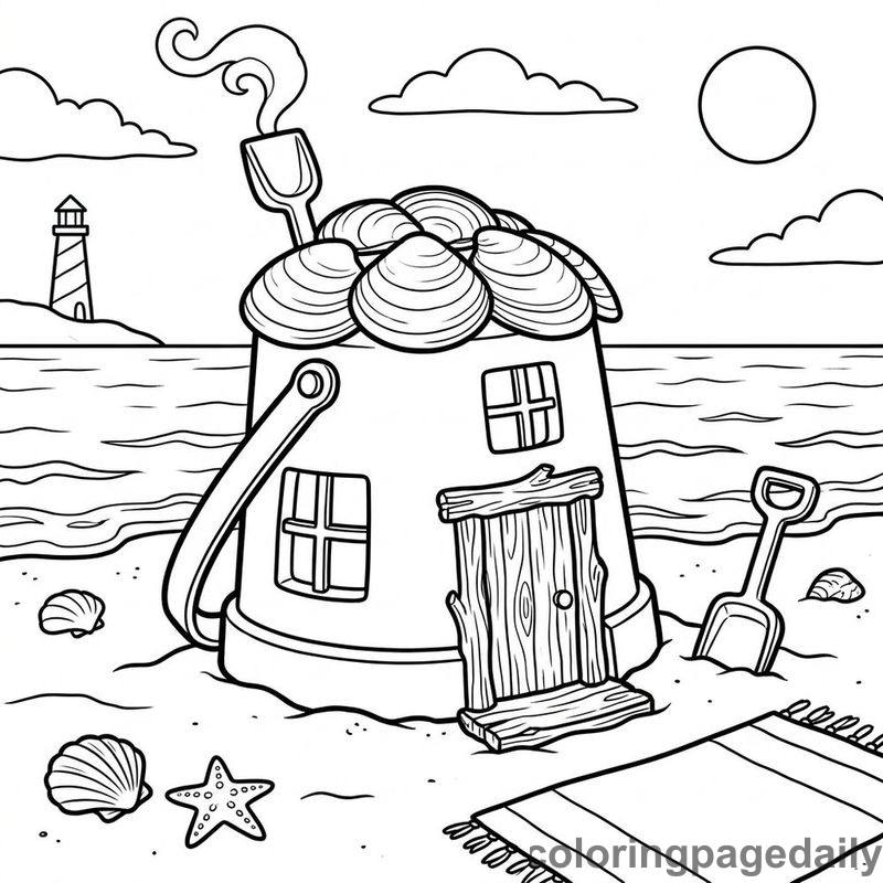 Magical Sand Bucket House - Daily printable coloring page in Scenery category