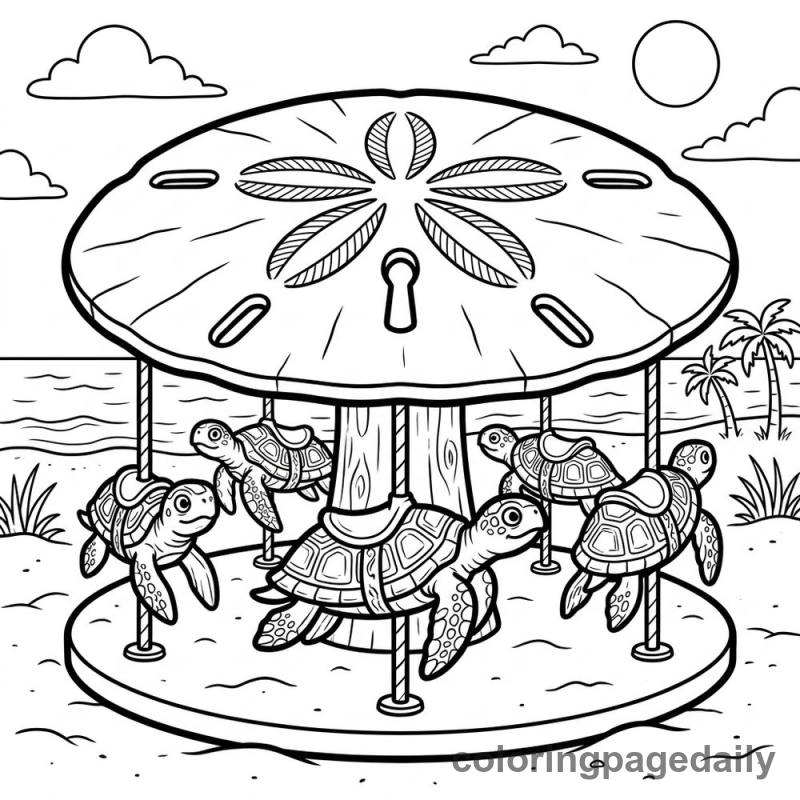 Magical Sand Dollar Carousel - Daily printable coloring page in Scenery category