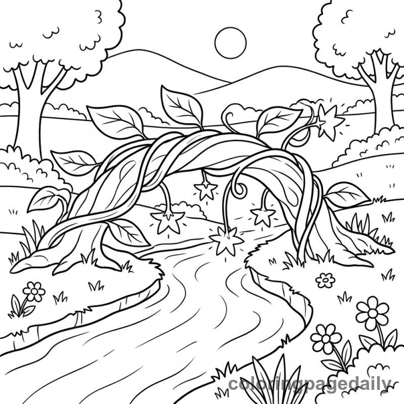 Magical Spring Blossom Bridge - Daily printable coloring page in Scenery category