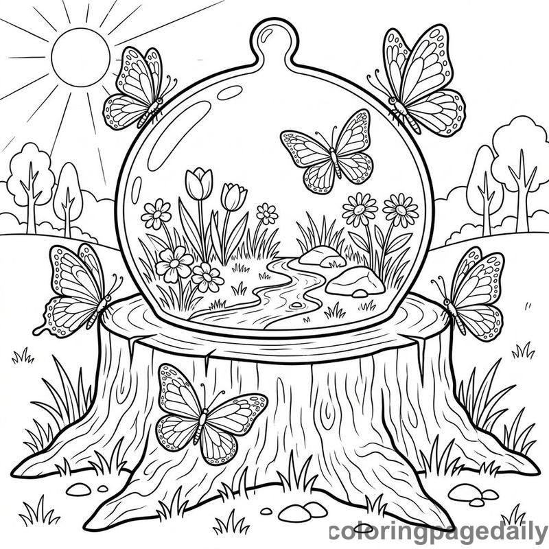 Magical Spring Terrarium Stump - Colored reference example