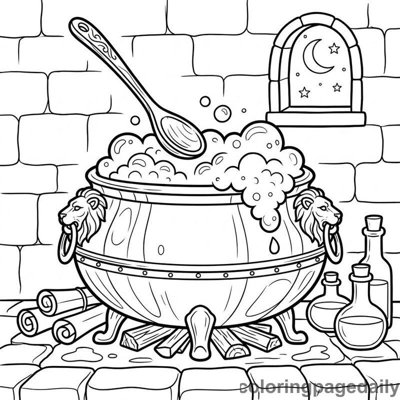 Magical Stirring Cauldron - Daily printable coloring page in Fairy Tales category