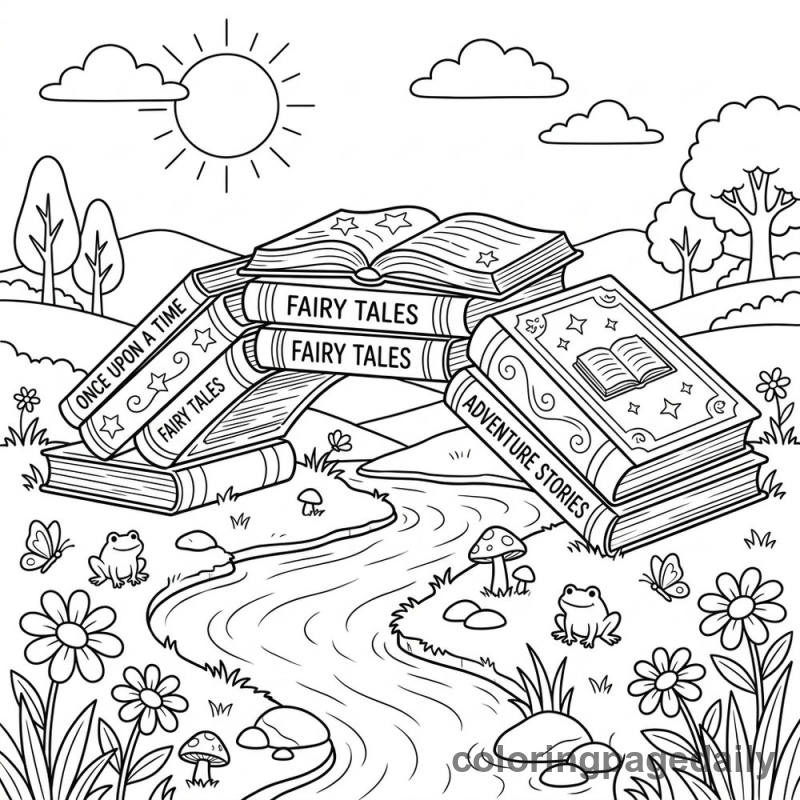 Magical Storybook Bridge - Daily printable coloring page in Scenery category