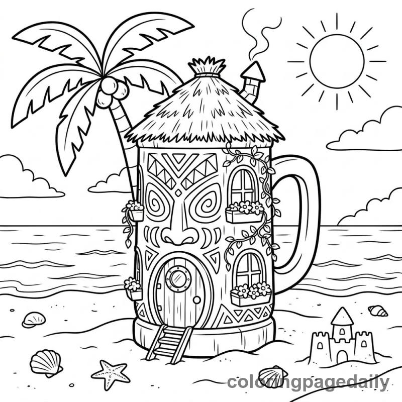 Magical Tiki Mug House - Daily printable coloring page in Scenery category