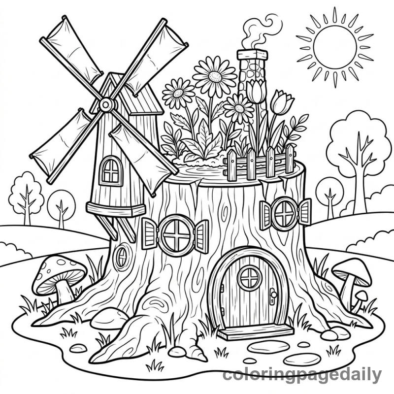 Magical Tree Stump Windmill House - Colored reference example