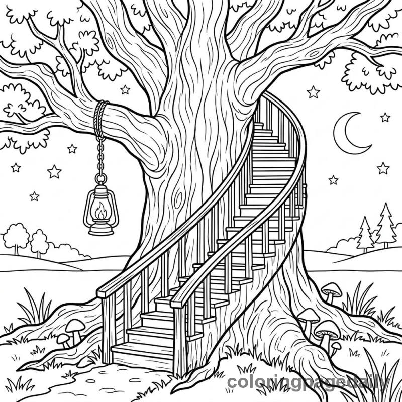 Magical Tree With Winding Staircase - Colored reference example