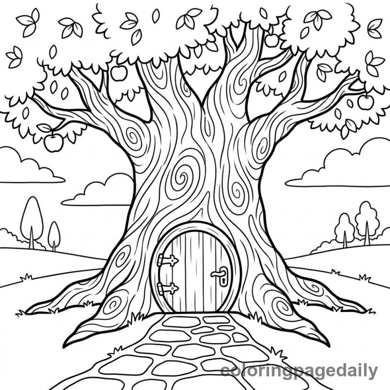 The Secret of the Swirl-Bark Tree - story illustration coloring page