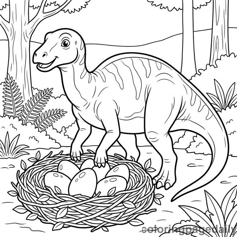 Maiasaura Guarding Eggs - Colored reference example