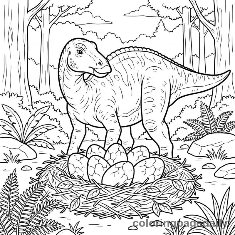 Maiasaura Guarding Nest - Colored reference example