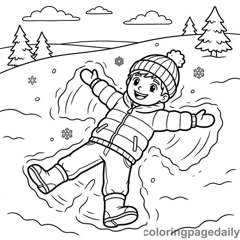 Making A Snow Angel - Daily printable coloring page in Winter and Snow Season category