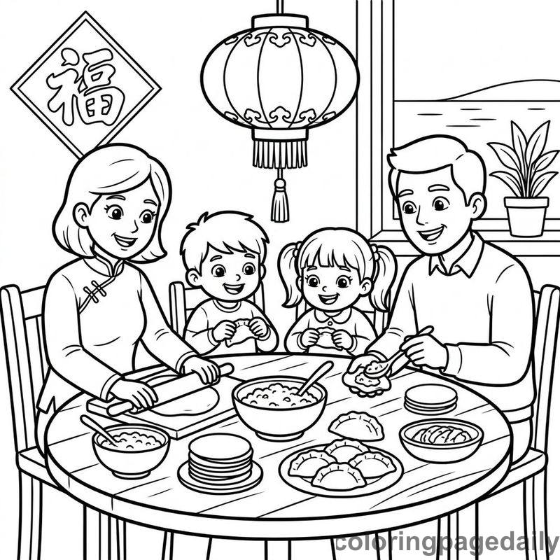 Making New Year Dumplings - Colored reference example