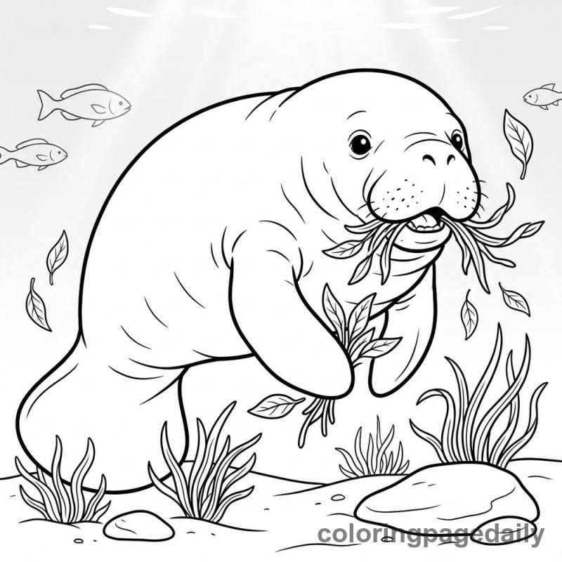 Manatee Eating Seagrass - Colored reference example