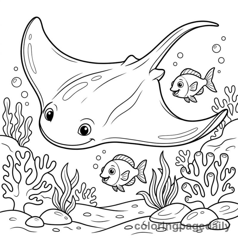 Manta Ray Gliding - Daily printable coloring page in Ocean and Underwater Life category