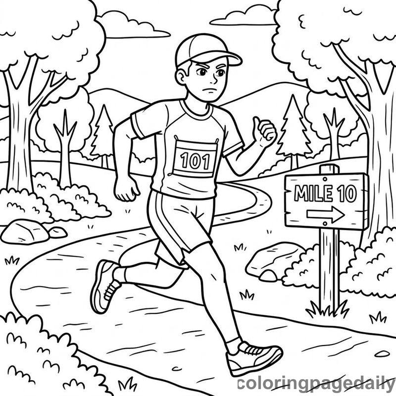 Marathon Runner On Park Trail - Colored reference example
