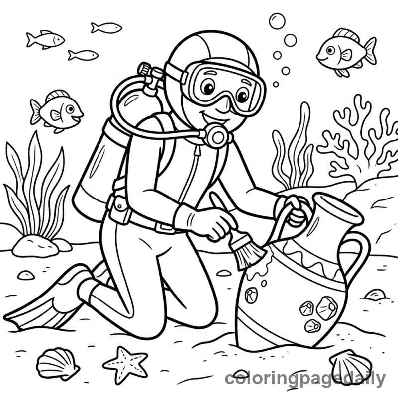 Marine Archaeologist Cleaning Vase - Colored reference example