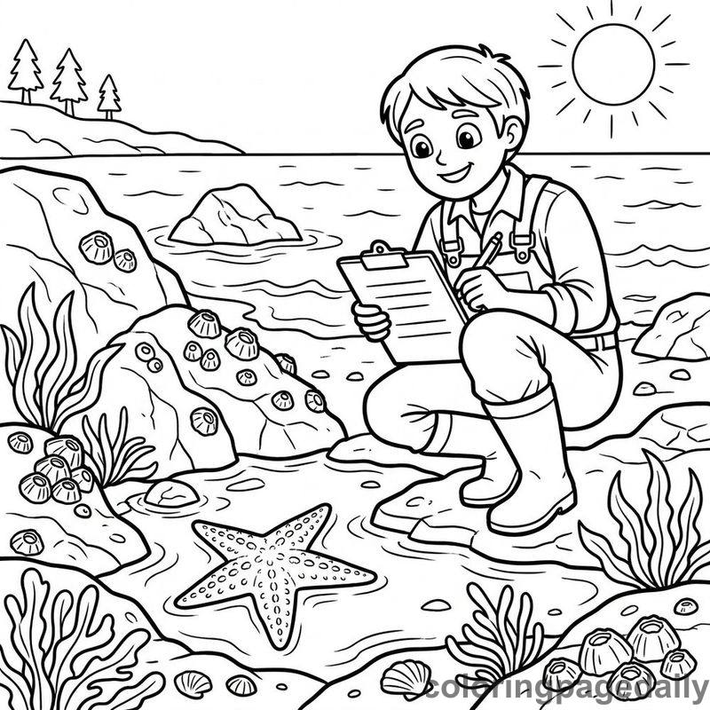 Marine Biologist Examining Tide Pool - Colored reference example