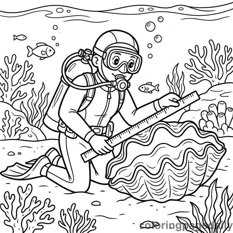 Marine Biologist Measuring Clam - Colored reference example