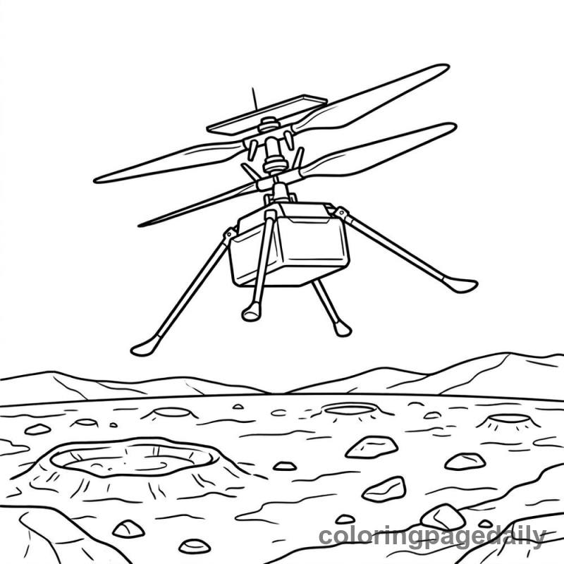 Mars Helicopter Flying - Daily printable coloring page in Space category