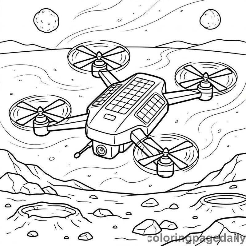 Mars Quadcopter Drone Exploration - Daily printable coloring page in Space category
