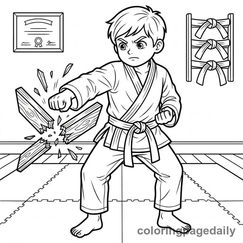 Martial Arts Board Break - Daily printable coloring page in Sports category
