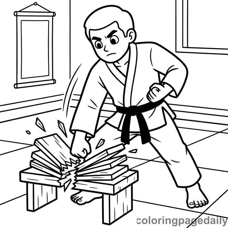 Martial Arts Board Breaking - Daily printable coloring page in Sports category