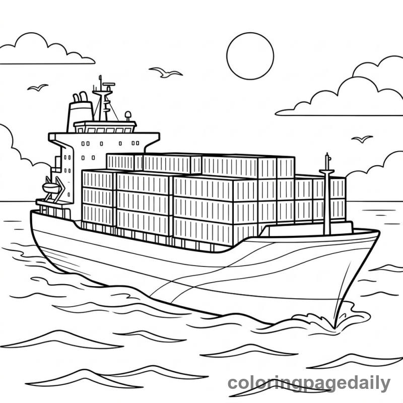 Massive Ocean Cargo Ship - Daily printable coloring page in Vehicle category