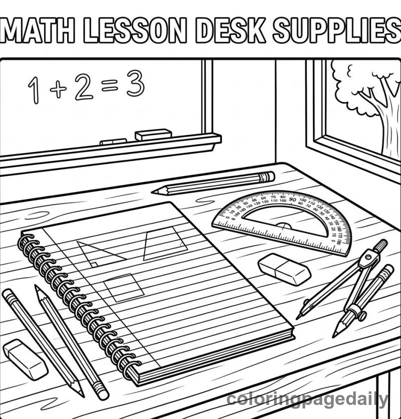 Math Lesson Desk Supplies - Daily printable coloring page in Back to School category
