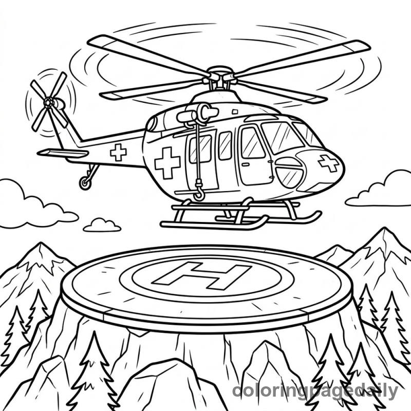 Hero the Helicopter's Mountain Mission - story illustration coloring page