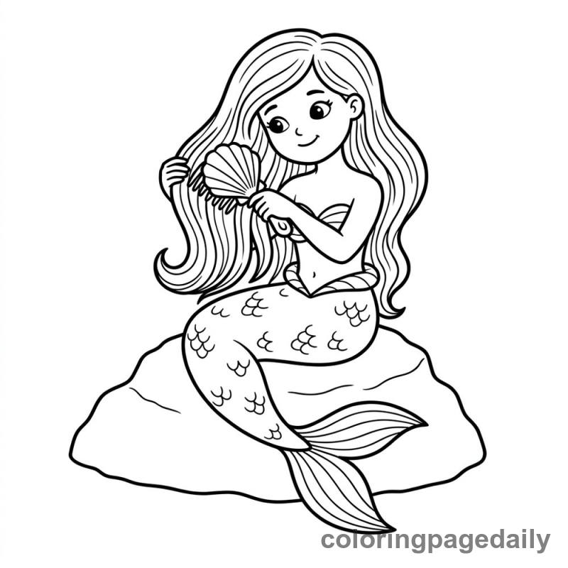 Mermaid Hair Care - Daily printable coloring page in Ocean and Underwater Life category