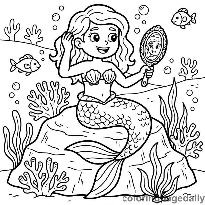 Mermaid Holding Mirror - Colored reference example