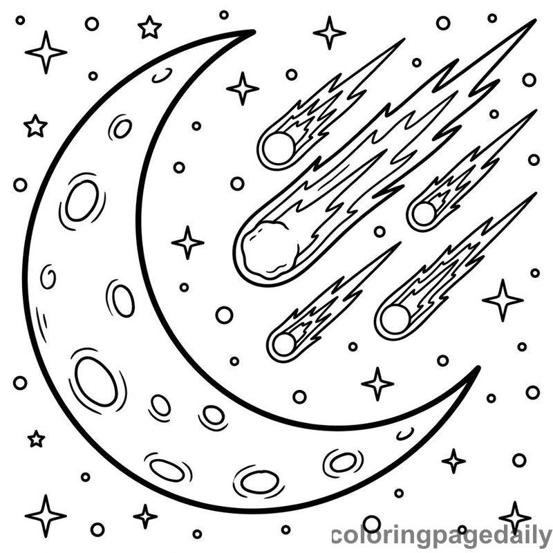 Meteor Shower Past Crescent Moon - Colored reference example