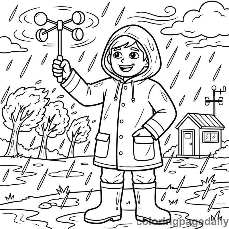 Meteorologist Measuring Wind Speed - Daily printable coloring page in Professions category