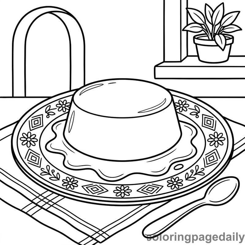 Mexican Caramel Flan Dessert - Daily printable coloring page in Food category