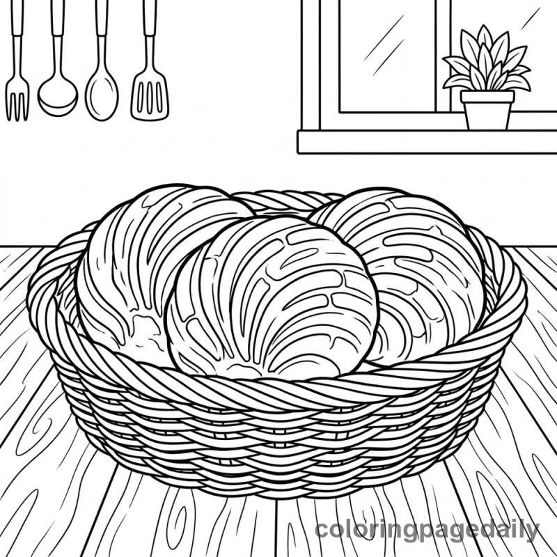 Mexican Concha Sweet Bread - Daily printable coloring page in Food category