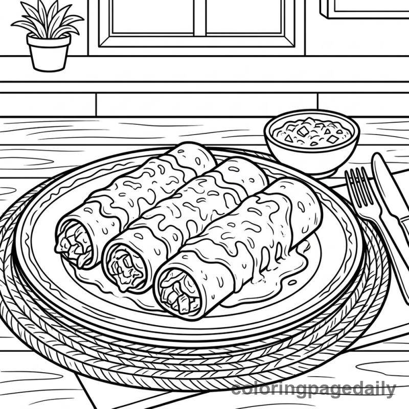 Mexican Enchiladas Plate - Daily printable coloring page in Food category