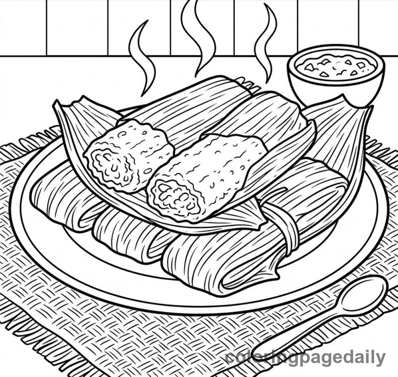 Mexican Tamales Plate - Daily printable coloring page in Food category
