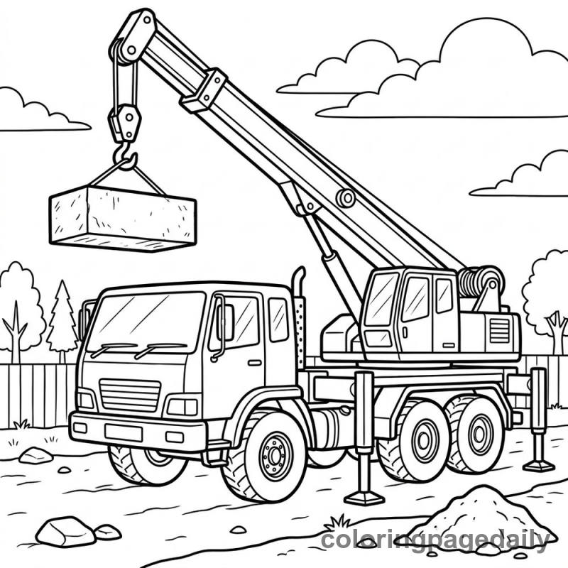 Mobile Crane Truck Lifting - Daily printable coloring page in Vehicle category