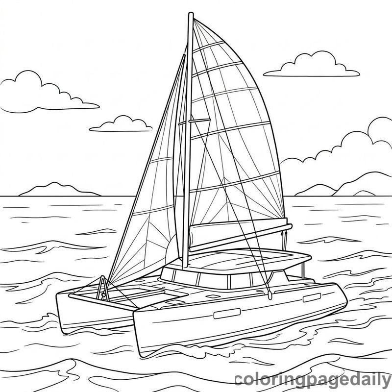 Modern Catamaran Sailboat Gliding - Daily printable coloring page in Vehicle category