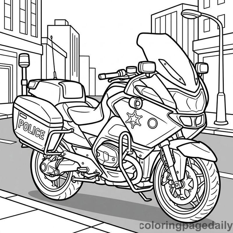 Modern City Police Motorcycle - Daily printable coloring page in Vehicle category