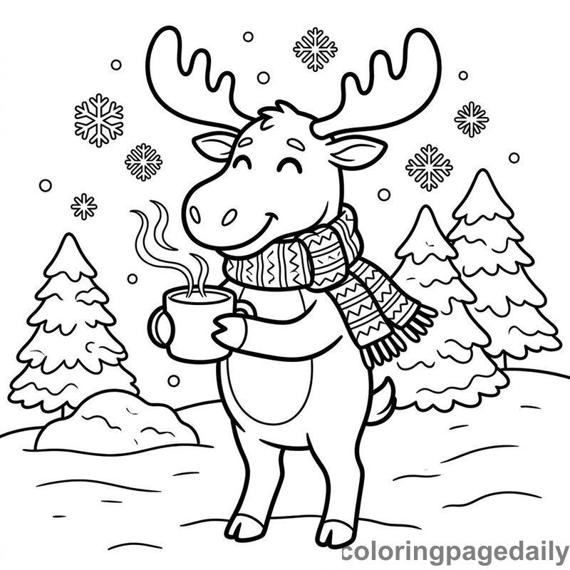 Moose Drinking Cocoa - Colored reference example