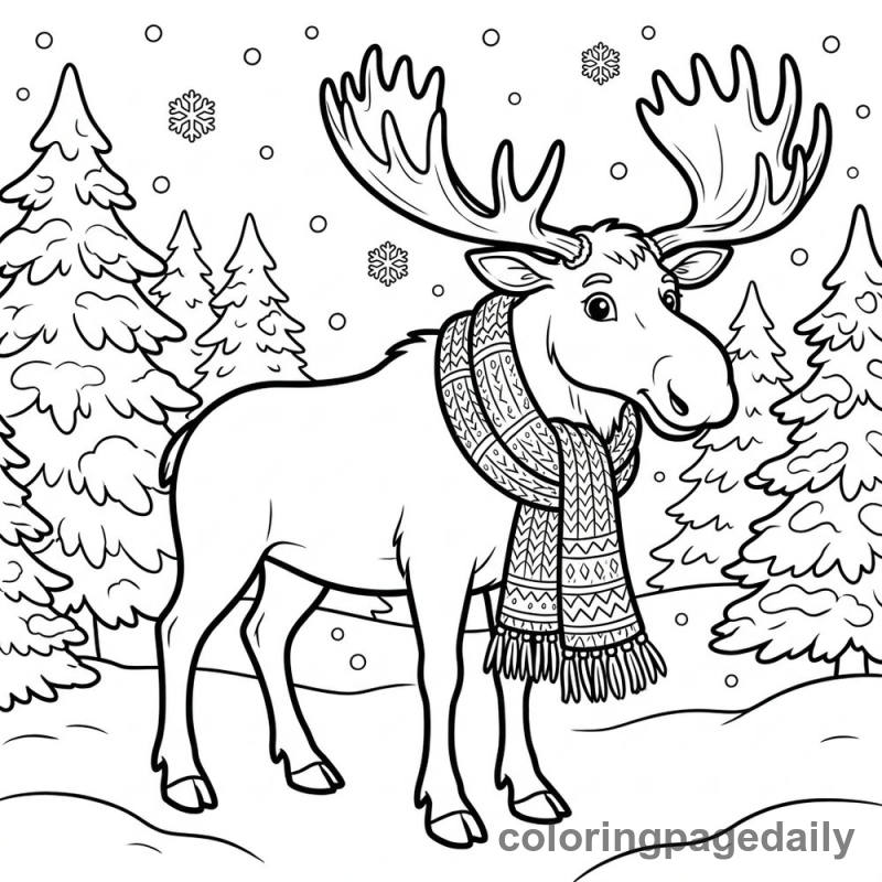 Moose Wearing Winter Scarf - Colored reference example
