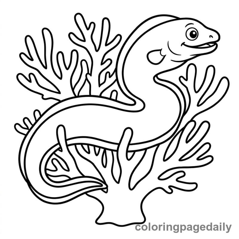 Moray Eel In Coral - Daily printable coloring page in Ocean and Underwater Life category