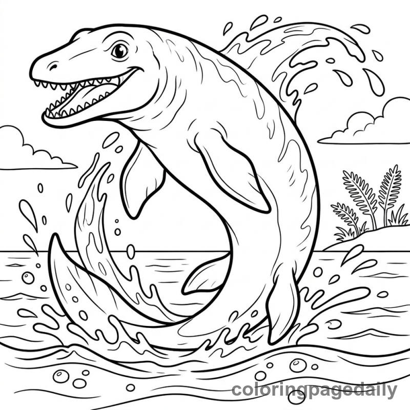 Mosasaurus Leaping from Ocean - Colored reference example