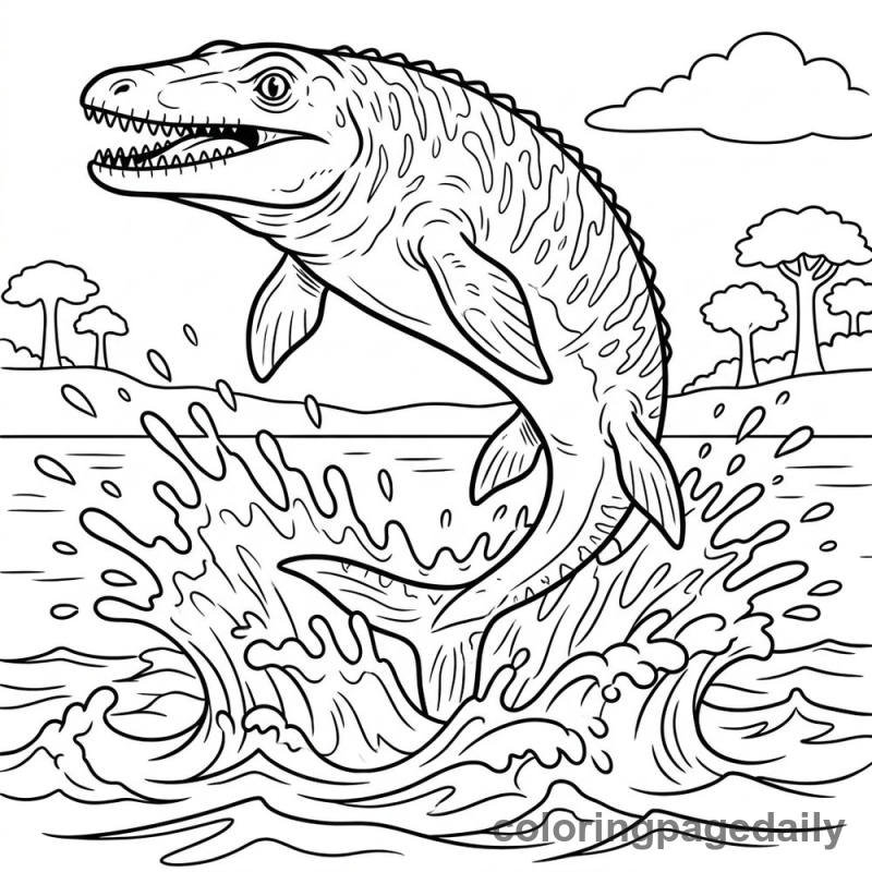Mosasaurus Leaping from Water - Colored reference example