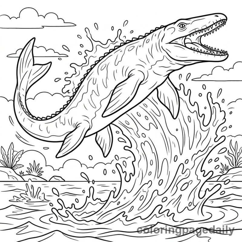 Mosasaurus Leaping High - Colored reference example
